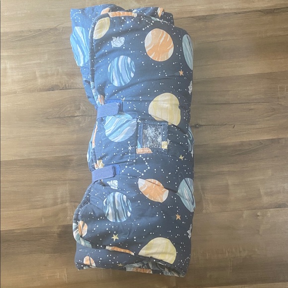 Space Planet Print Kids Sleeping Bag - Navy with Blue & Orange Planets - Picture 4 of 4